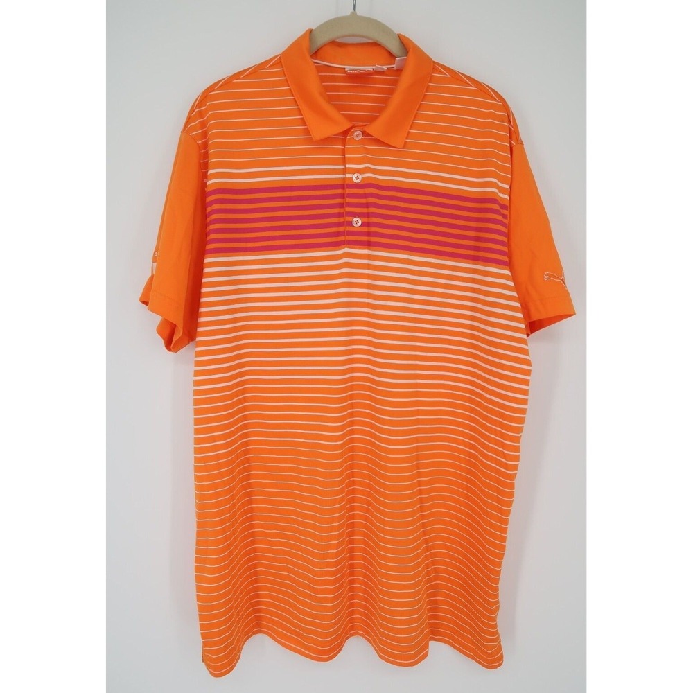 Puma Mens XL Orange Striped Golf Performance‎ Dry Cell Polo Shirt